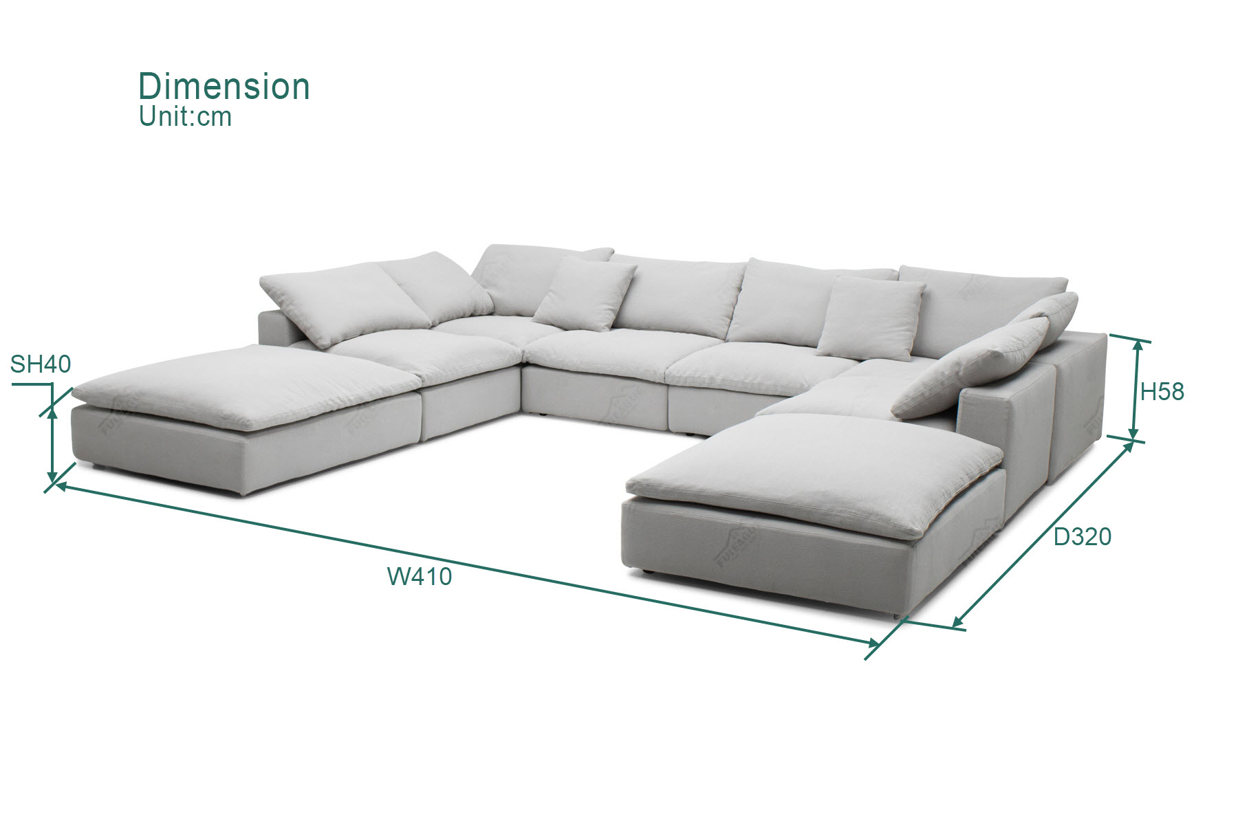 Fuleague 8 Piece Modular Sectional Sofa dimension FA416-8PCS-A