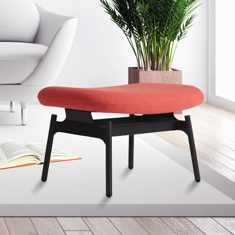 blu dot field ottoman with red cushion and black base