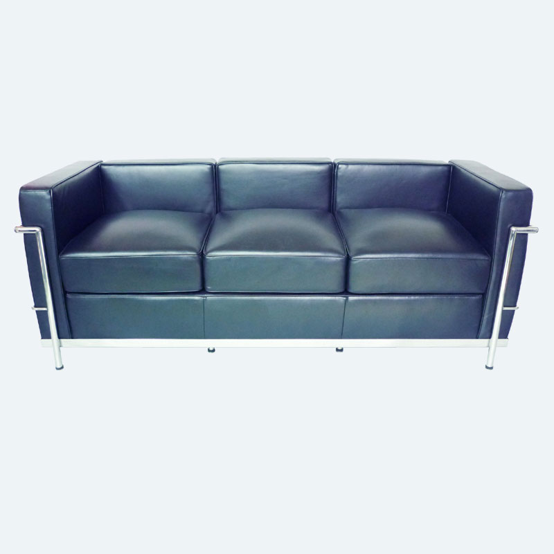 LC2 Sofa replica by Le Corbusier in black leather