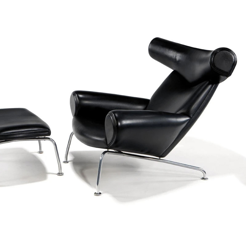 Ox chair and ottoman replica FA048-ITL in Genuine Top Grain Leather Upholstery