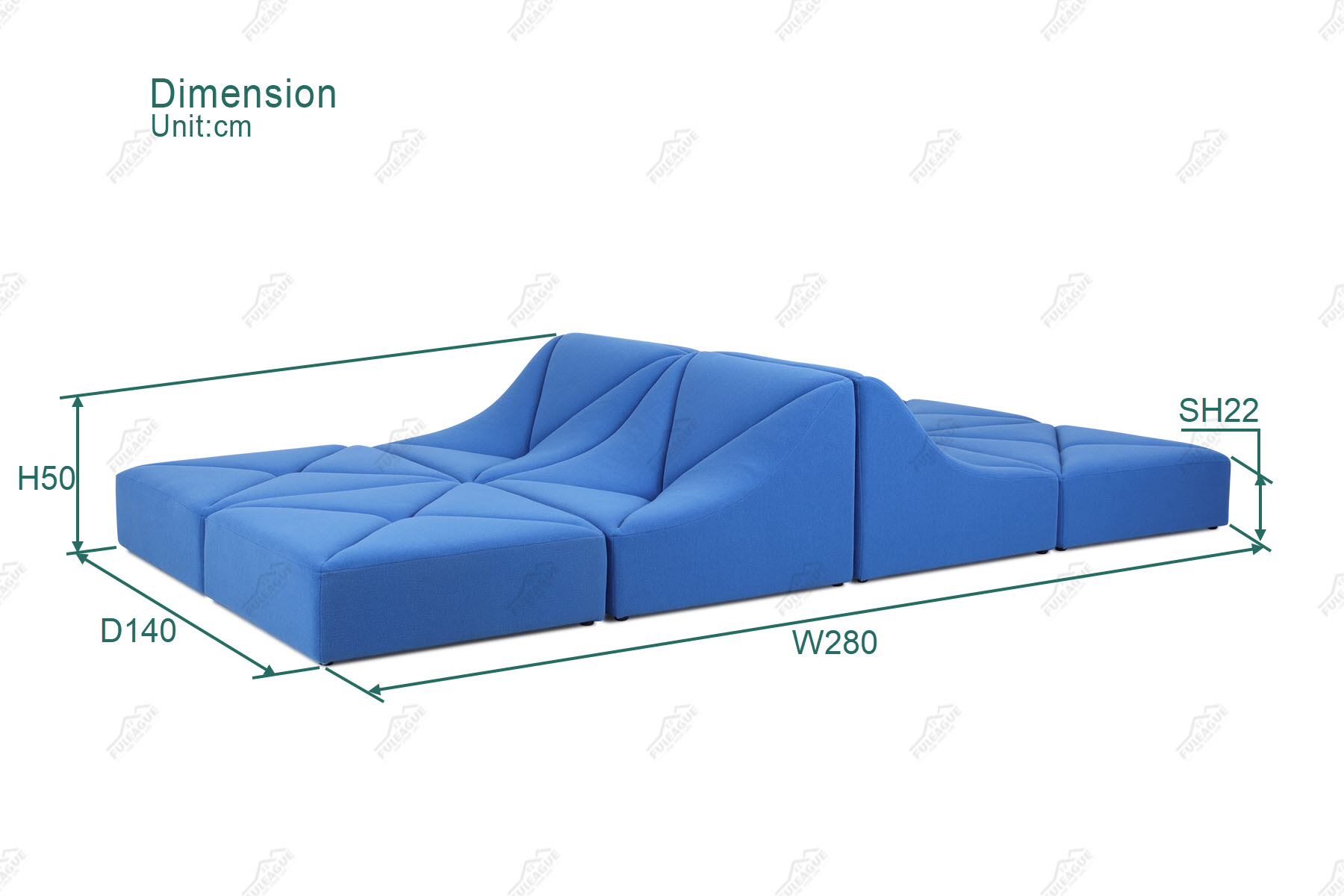 Fuleague blue sectional sofa dimension FA399-8PCS-B