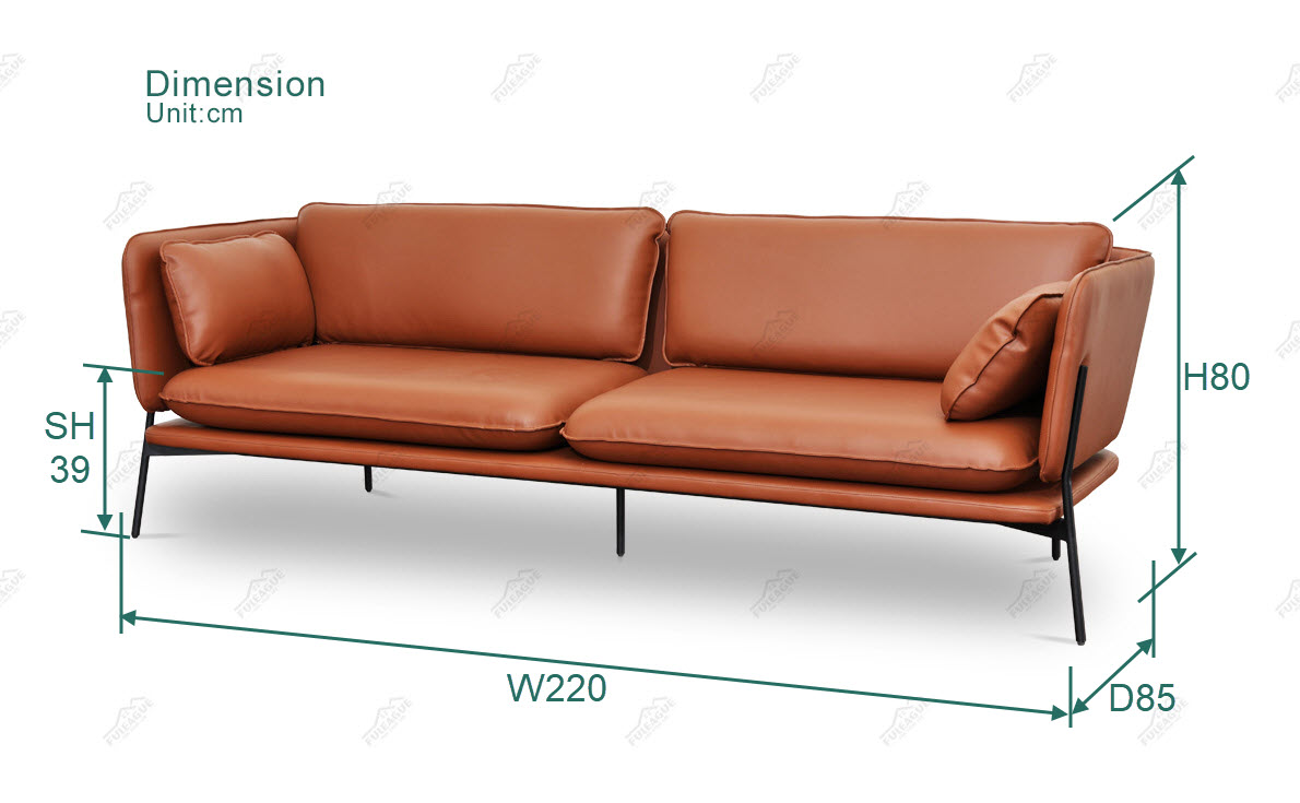 Fuleague modern 3 seater leather sofa dimension FA208-3S-ANL