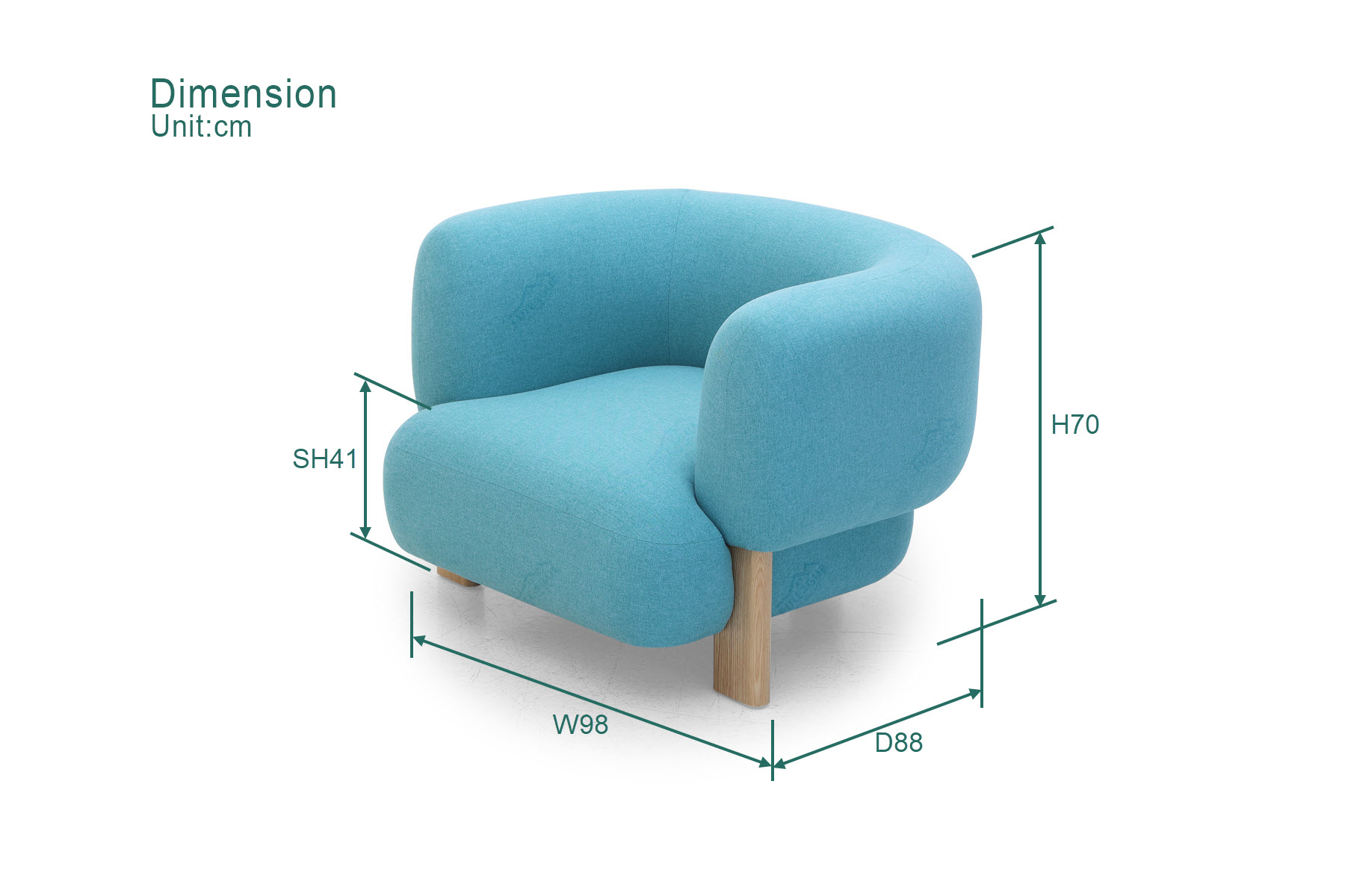 Fuleague curved armchair dimension FA407-1S-F