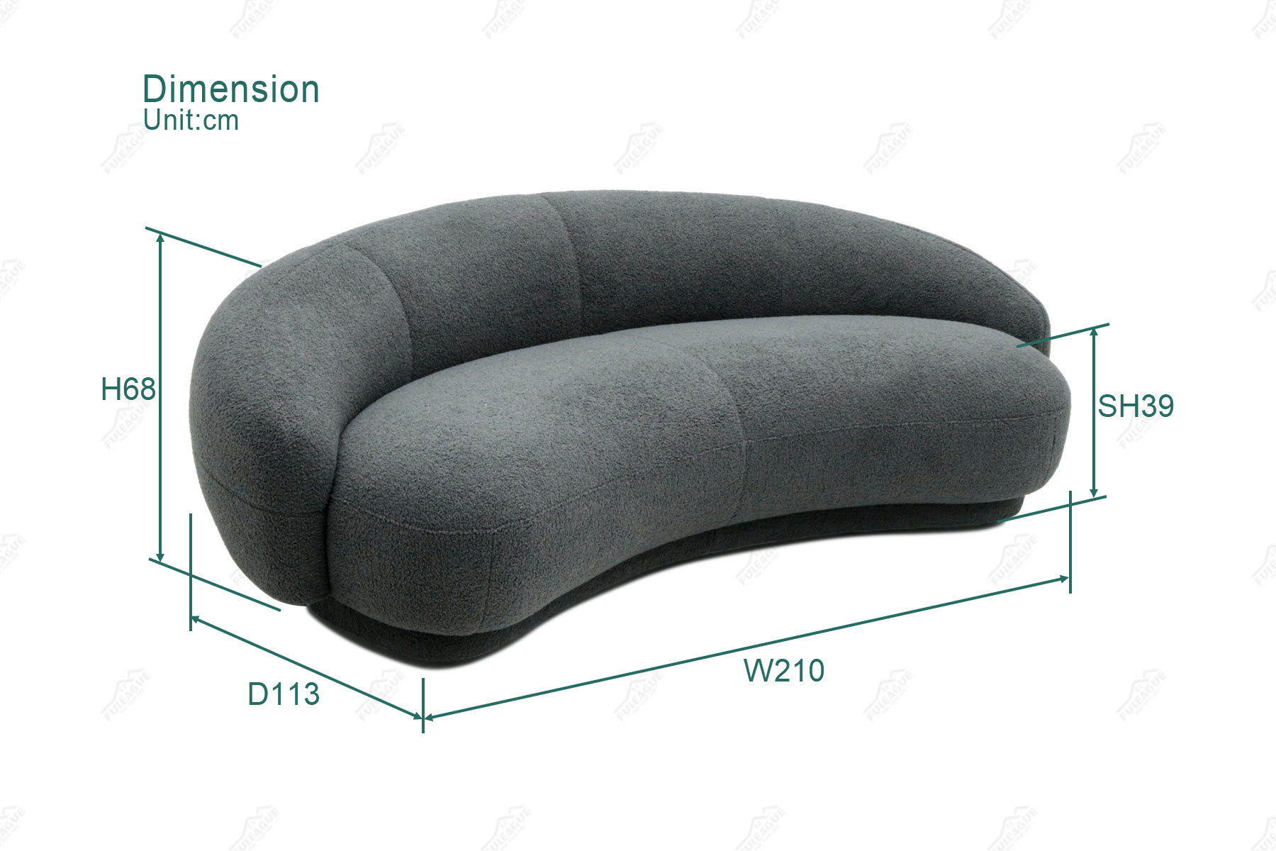 Fuleague curved modern couch dimension FA391-2S-F