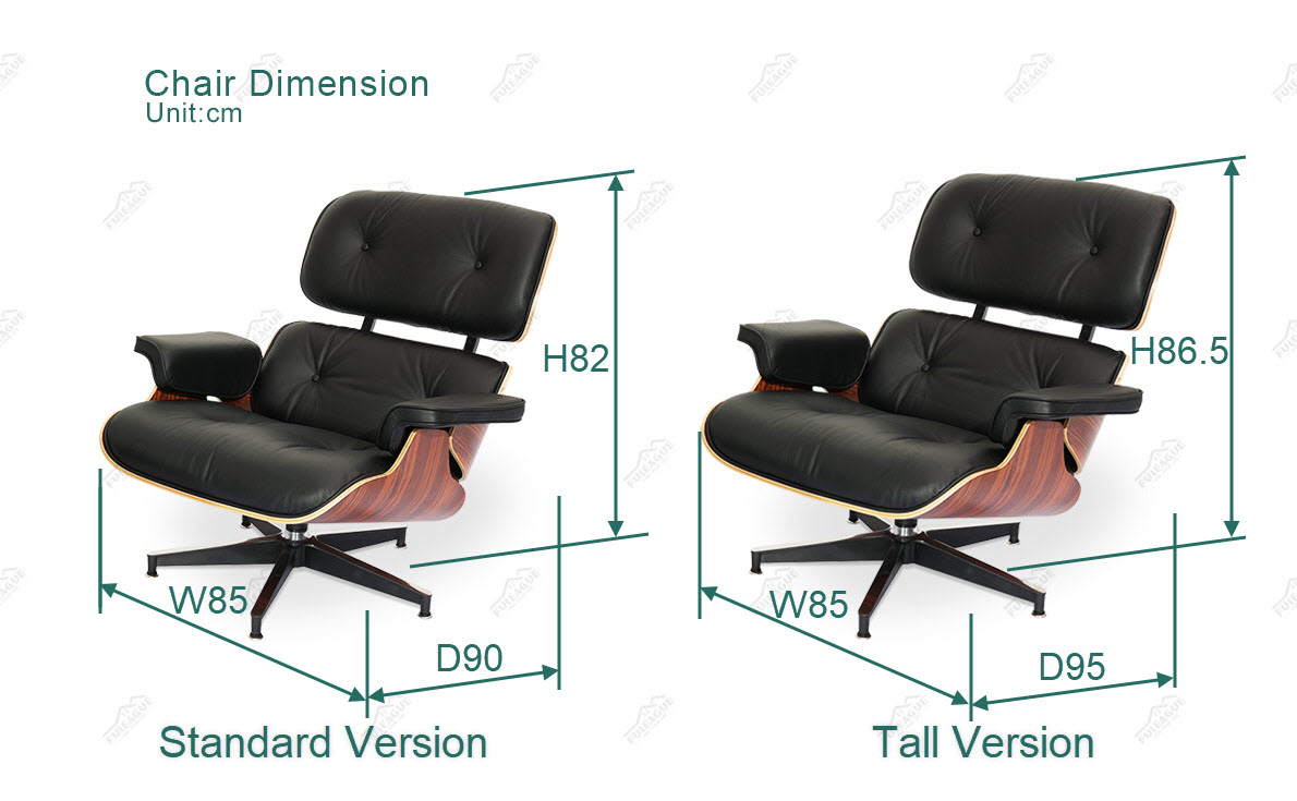 dimension of standard and tall eames lounge chair