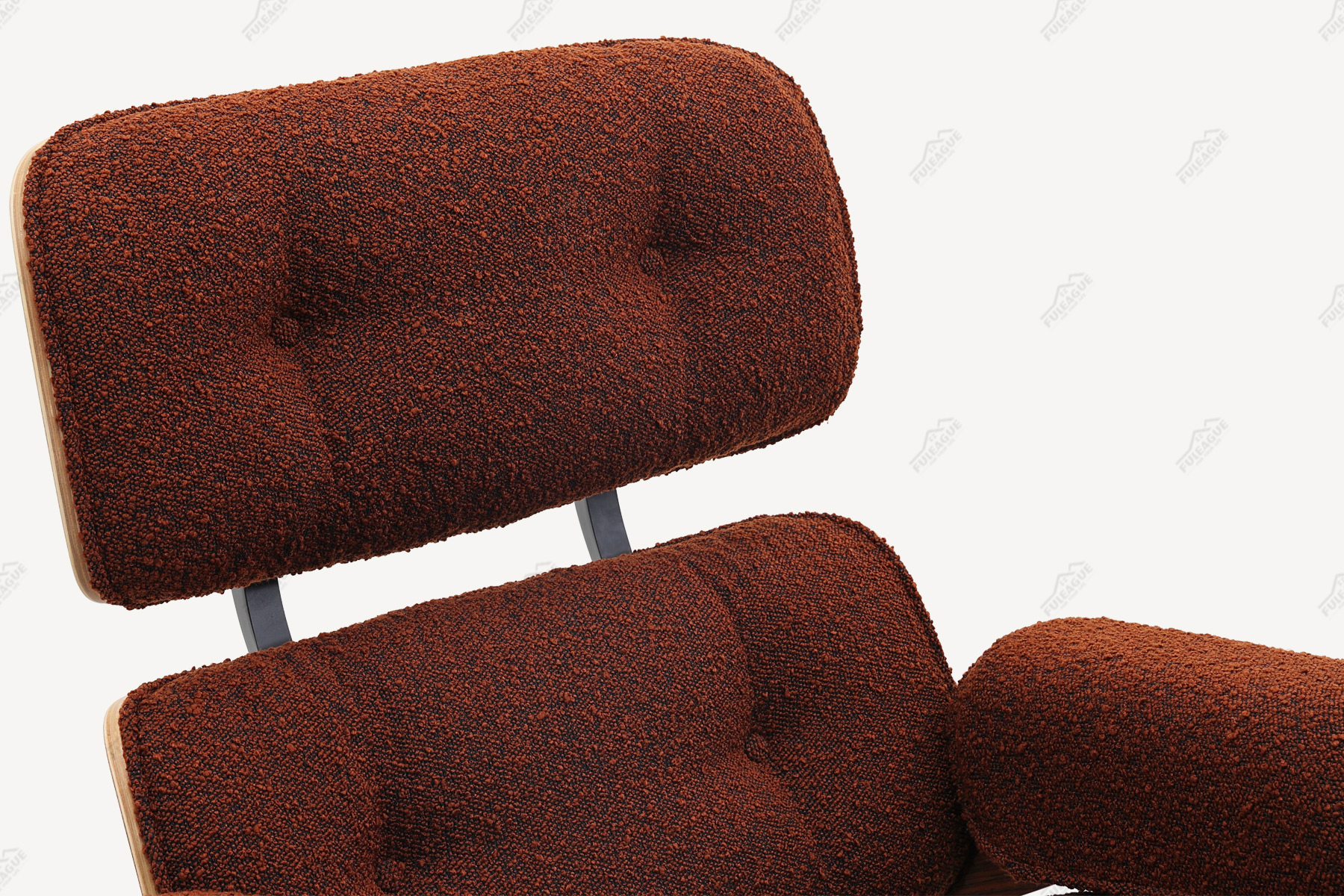 eames lounge chair replica in brown boucle fabric and rose wood 
