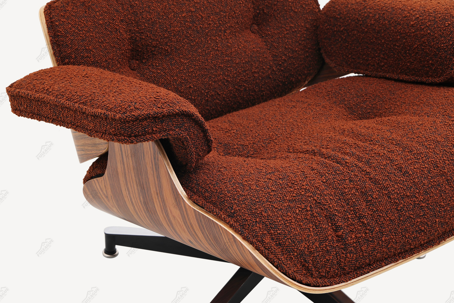 eames lounge chair replica in brown boucle fabric and rose wood 