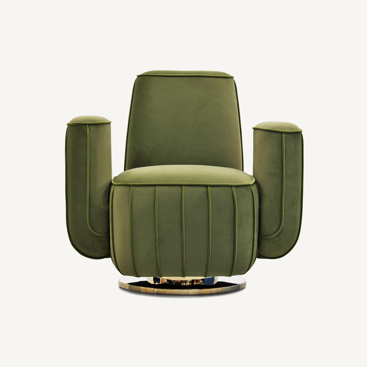 Green Velvet Swivel Chair Cactus Shape