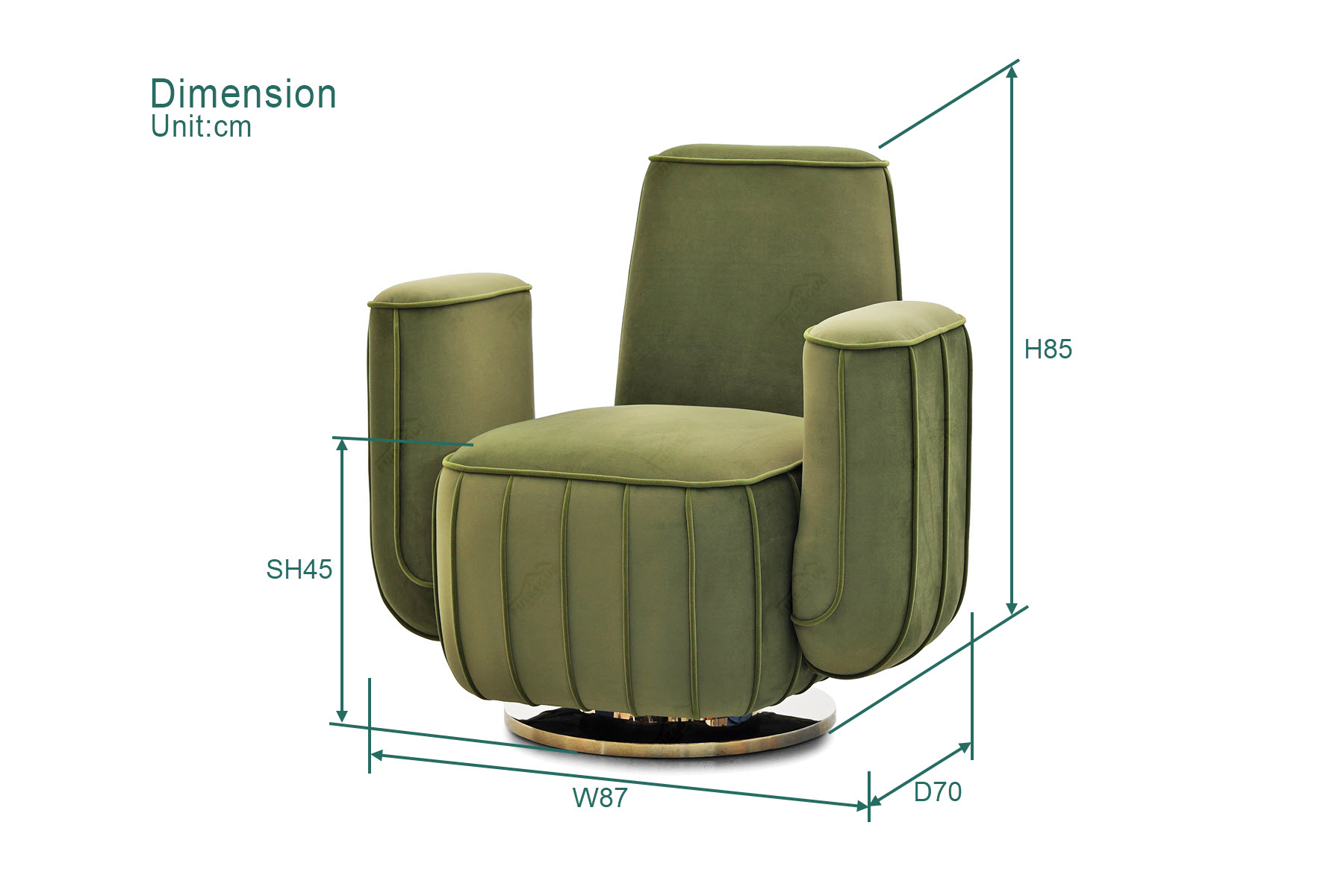 Fuleague green velvet swivel chair dimension FA406-F