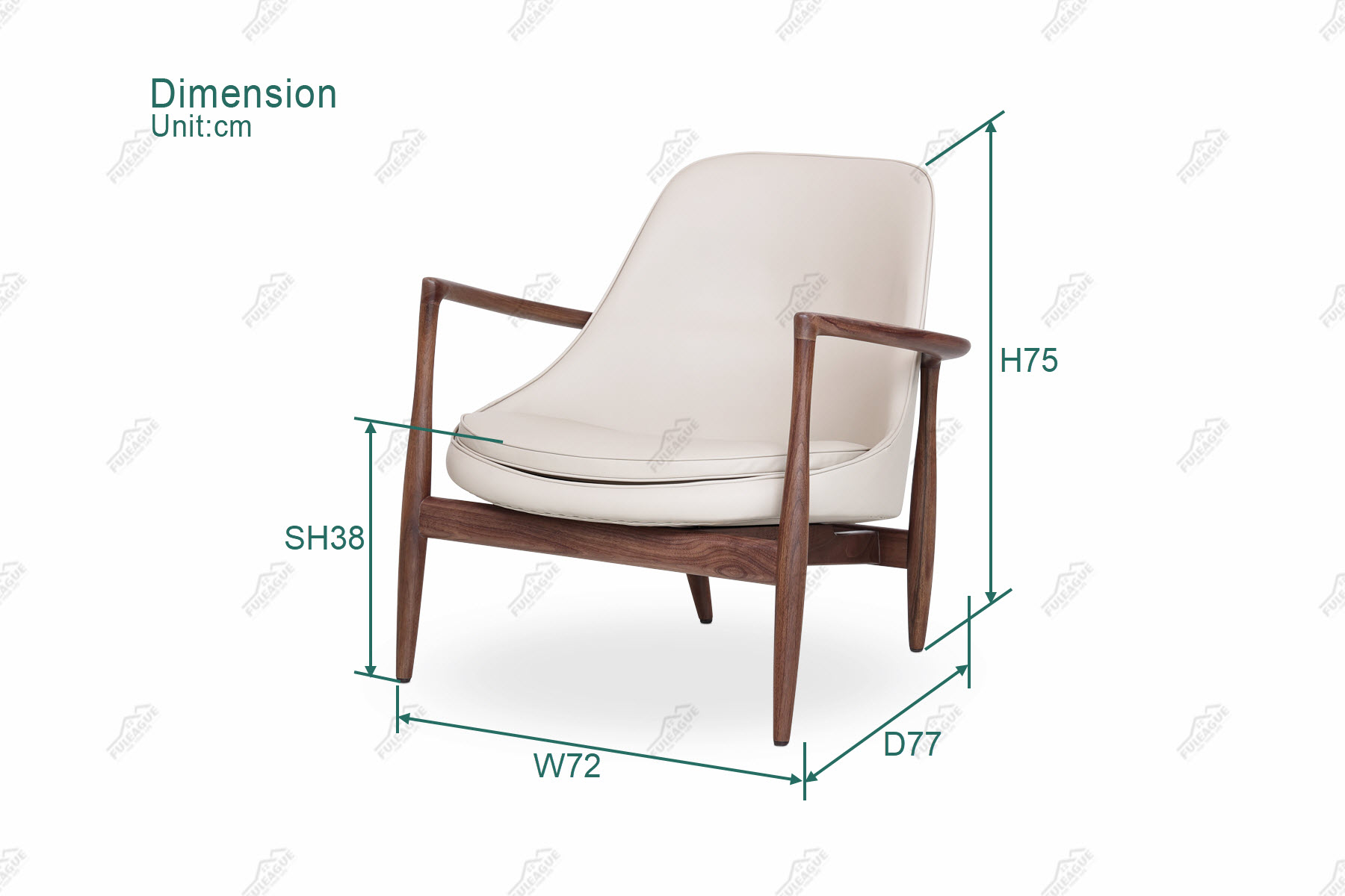 Fuleague kofod larsen lounge chair dimension FA396-genuine leather