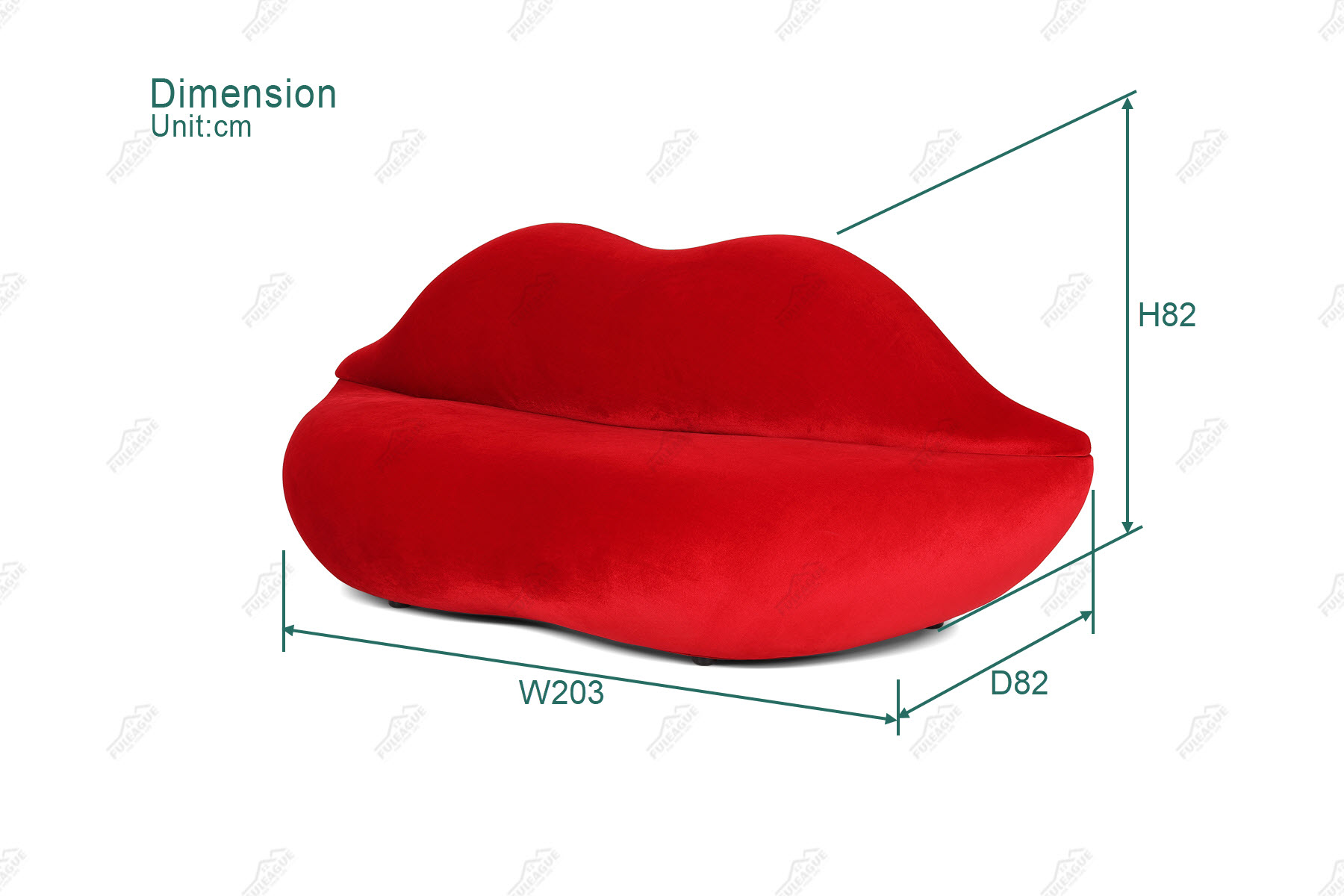 Fuleague lip shaped sofa dimension FA337-3S-F