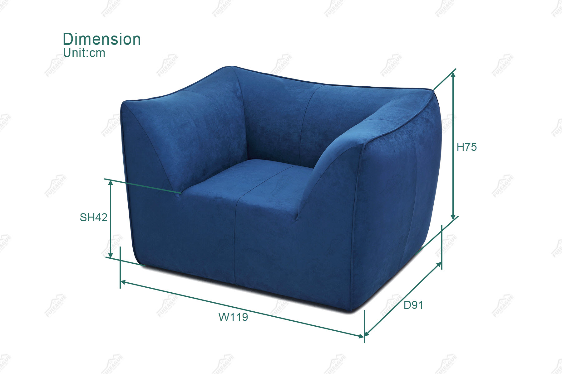 fuleague bellini armchair dimension fa371-1s-f