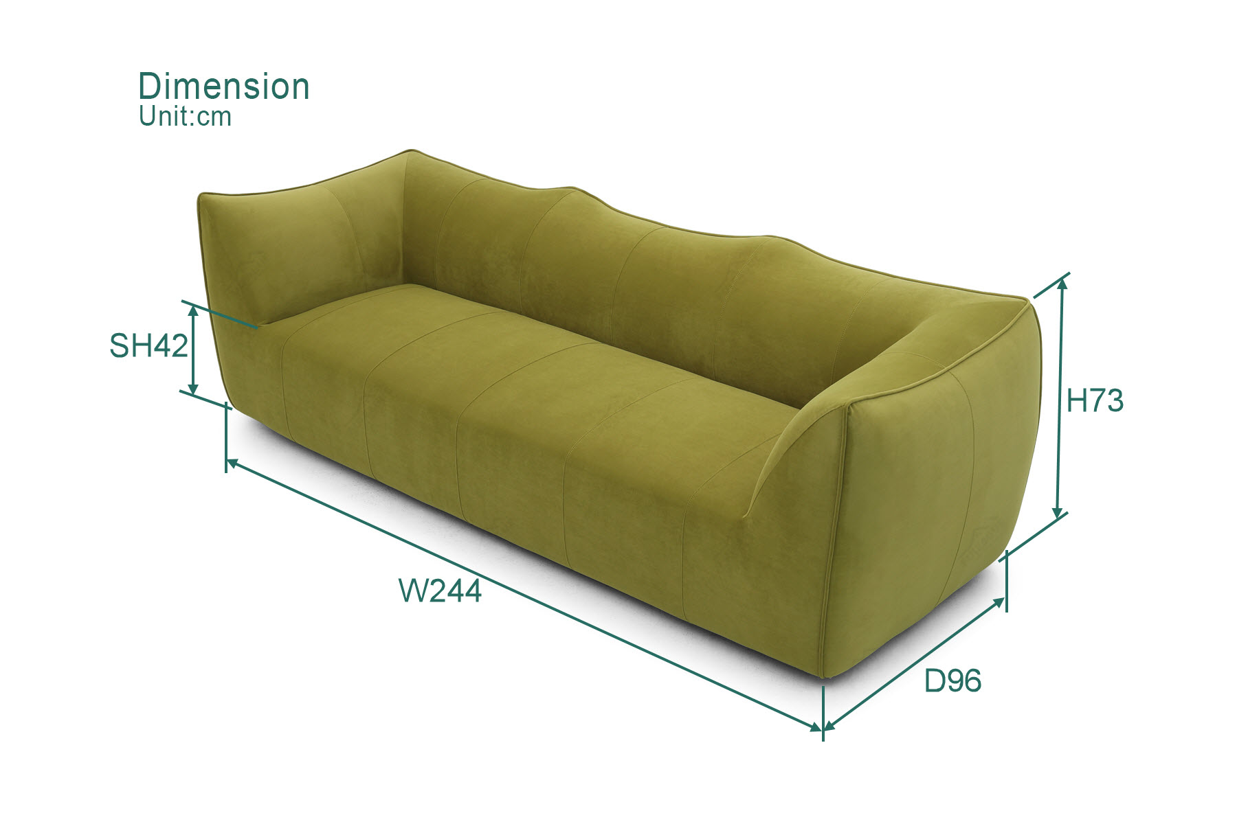 fuleague bellini sofa replica dimension fa371-3s-f
