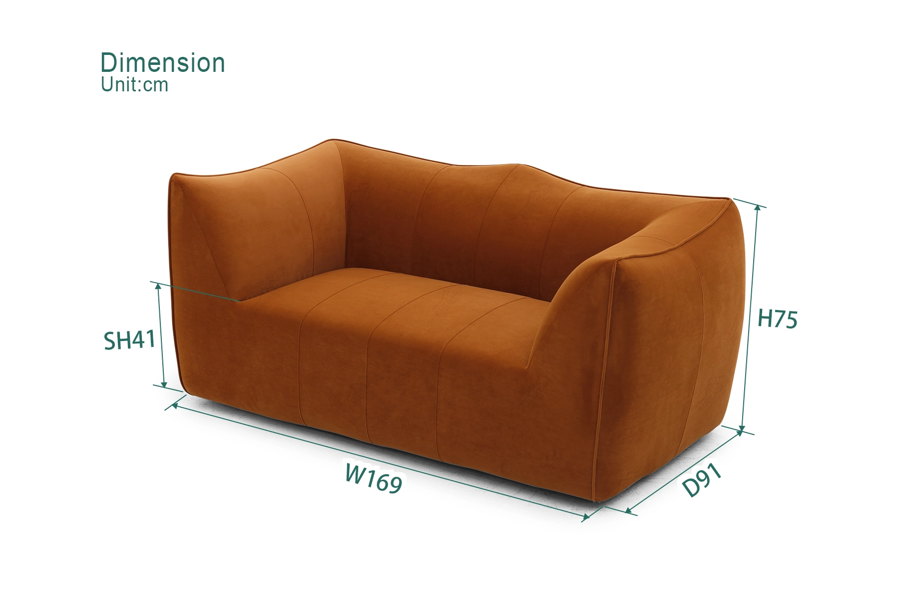 fuleague fabric 2 seater sofa dimension fa371-2s-f