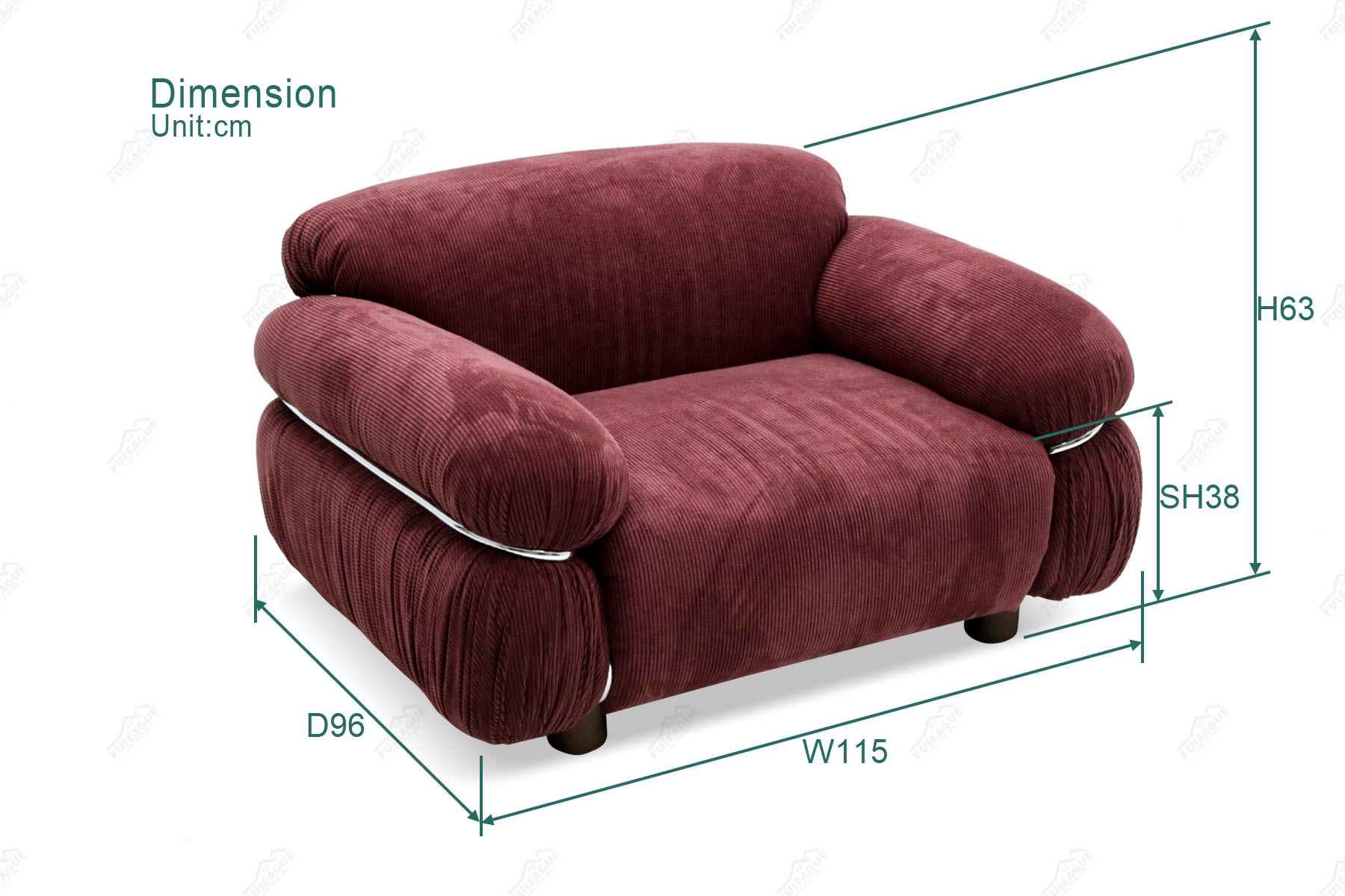 Fuleague mid century modern lounge chair dimension FA390-1S-F