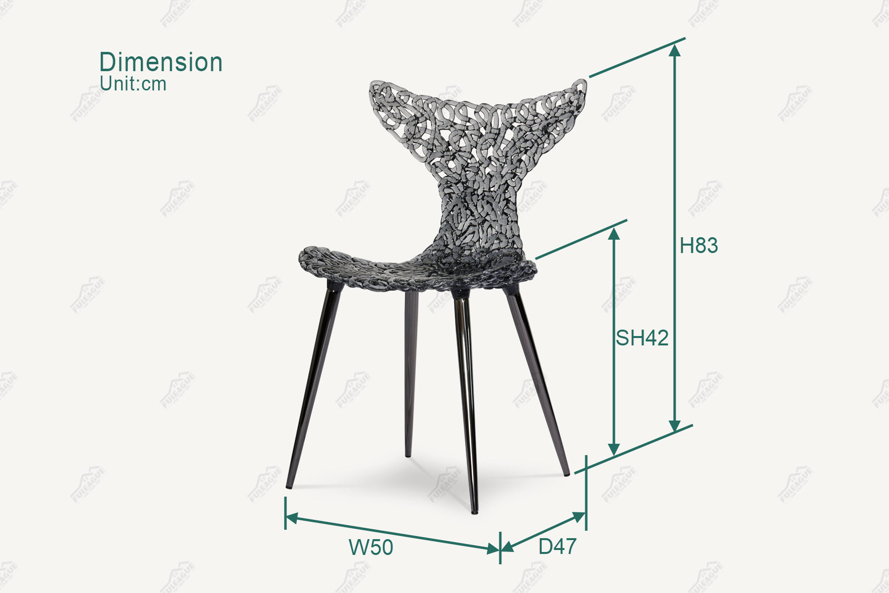 Fuleague modern acrylic dining chair dimension FA384