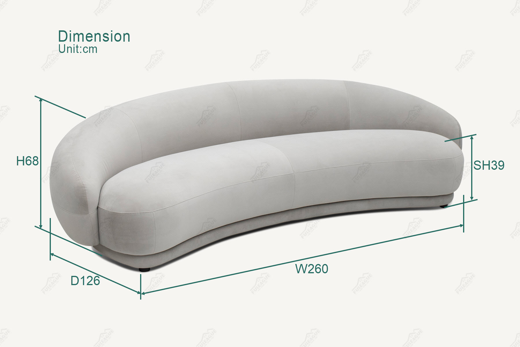 Fuleague modern curved sofa dimension FA391-3S-F