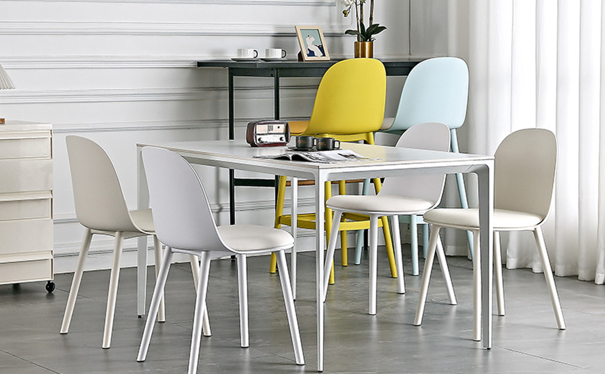 Fuleague plastic dining room chairs FXD055-A PP Frame and Nappa Leather Cushion