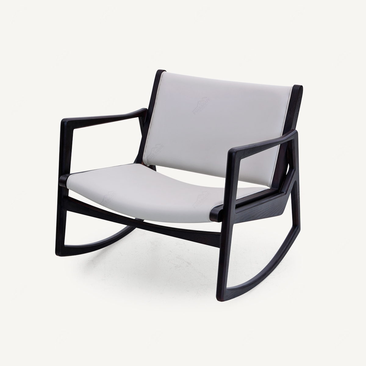 Modern Rocking Chair Wood Frame In Genuine Leather FA408-Genuine Leather