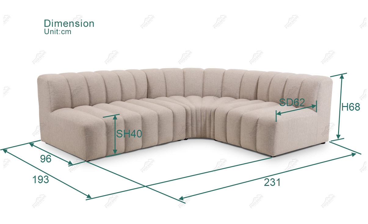 Fuleague modern sectional sofa dimension FA372-M&L&Corner-F
