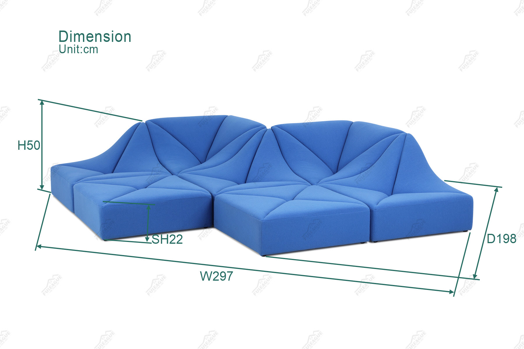 Fuleague modular fabric sofa dimension FA399-7PCS