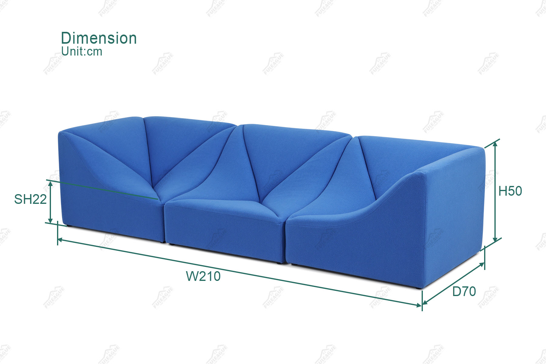 Fuleague module couch dimension FA399-3PCS
