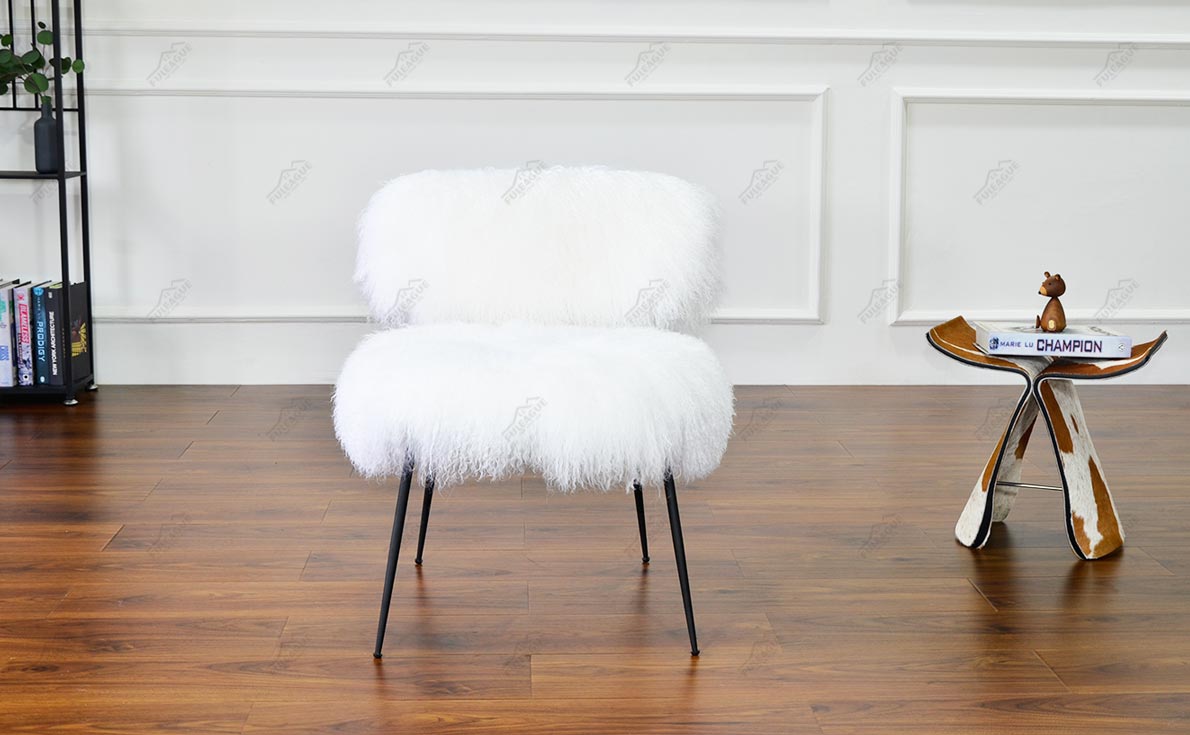 Fuleague fluffy lounge chair white mongolia leather FA340