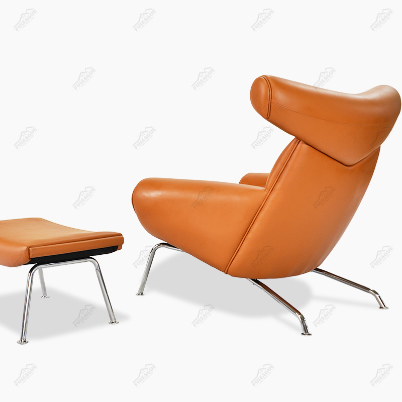 Ox chair and ottoman replica FA048-ANL in Premium Aniline Leather Upholstery