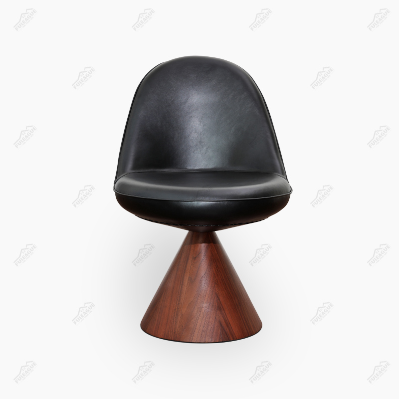 Swivel Dining Chair In Full Aniline Grain Leather And Solid Wood FA368-ANL