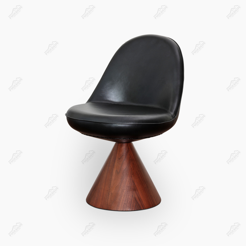 Swivel Dining Chair In Full Aniline Grain Leather And Solid Wood FA368-ANL