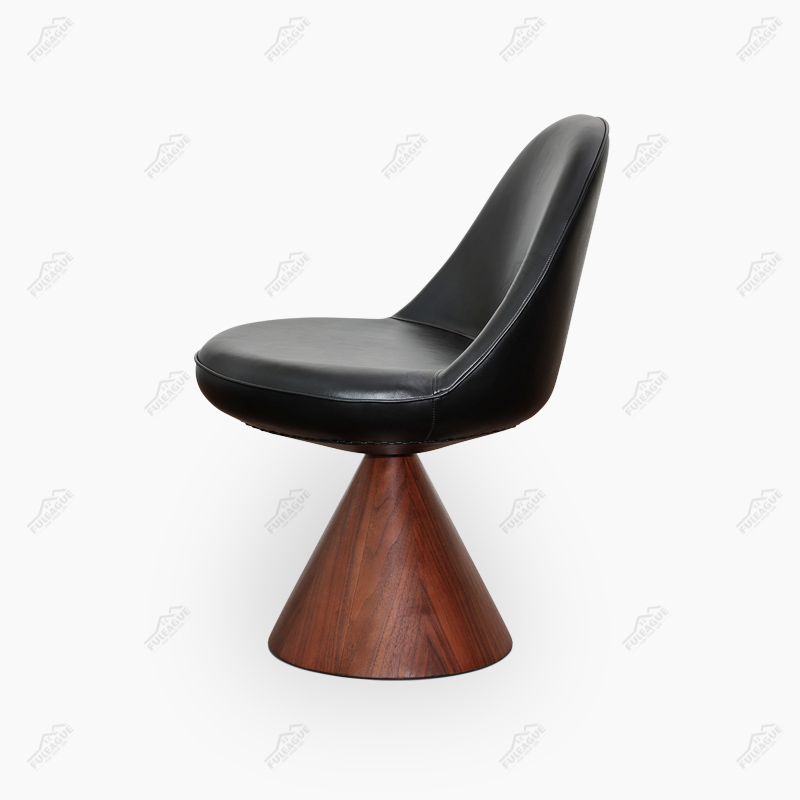Swivel Dining Chair In Full Aniline Grain Leather And Solid Wood FA368-ANL